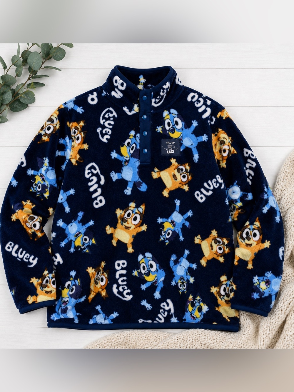 Bluey Bingo Adult Quarter Snap Polar Fleece Pullover Jacket NWT Medium